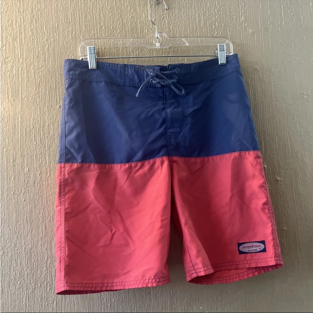 Vineyard Vines Boys Color Block Red Blue Swim Trunks Board Shorts Blue Size XL